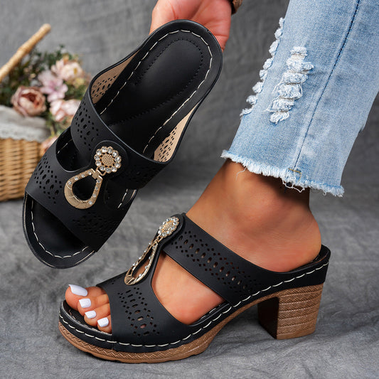 Orthopedic Sandals with Rhinestone Heel