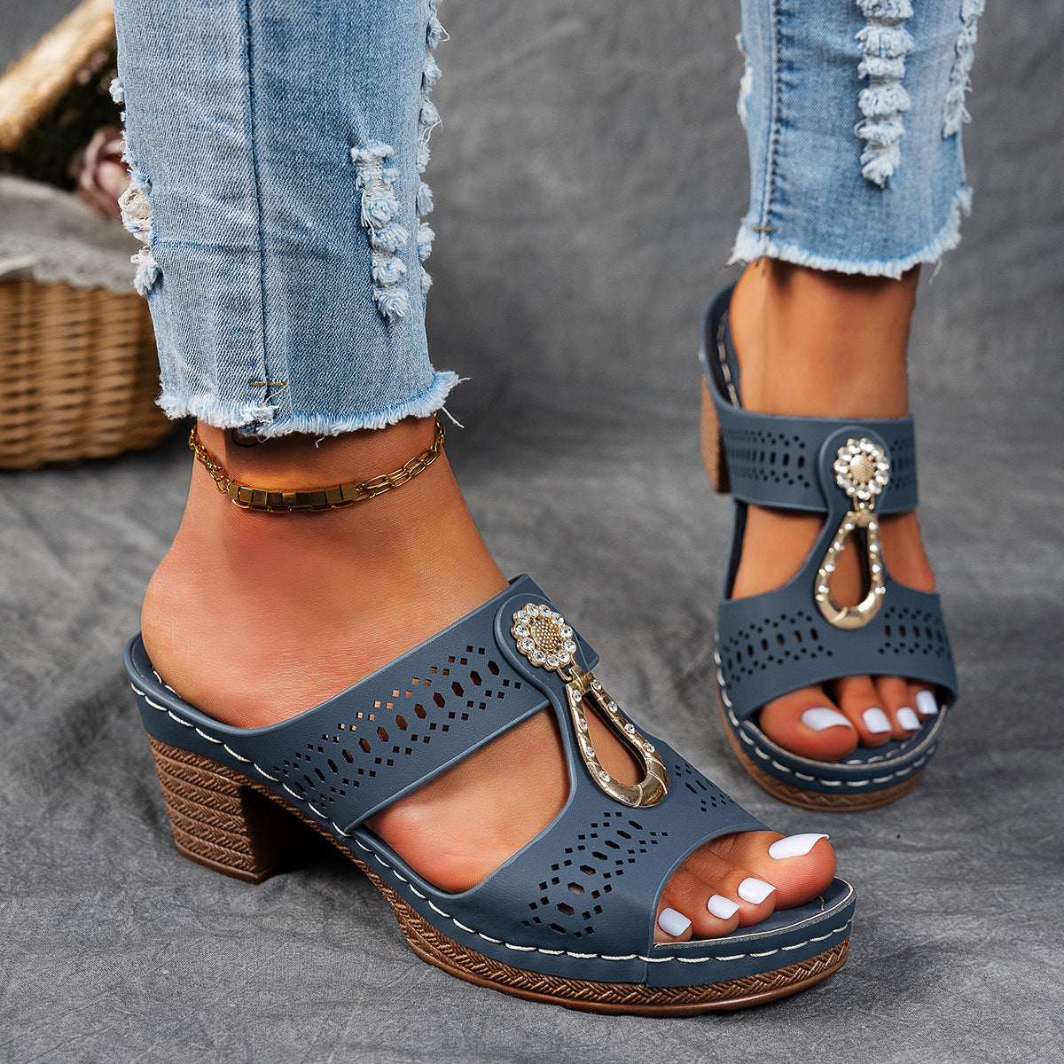 Orthopedic Sandals with Rhinestone Heel