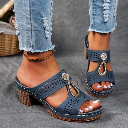 Orthopedic Sandals with Rhinestone Heel