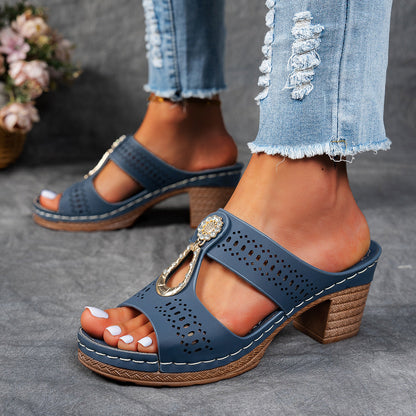 Orthopedic Sandals with Rhinestone Heel